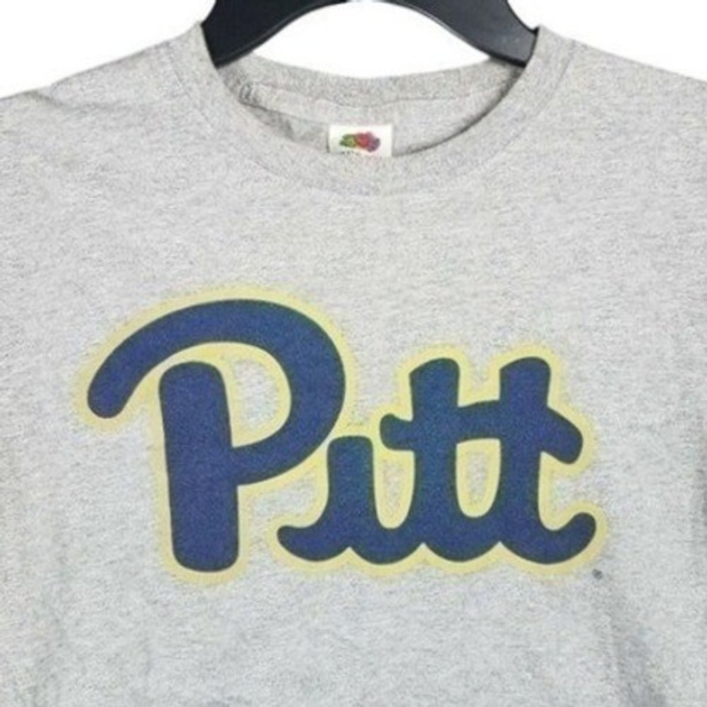 Pitt Fruit of the Loom T-Shirt Womens S Script Logo Heather Gray Game Day Casual